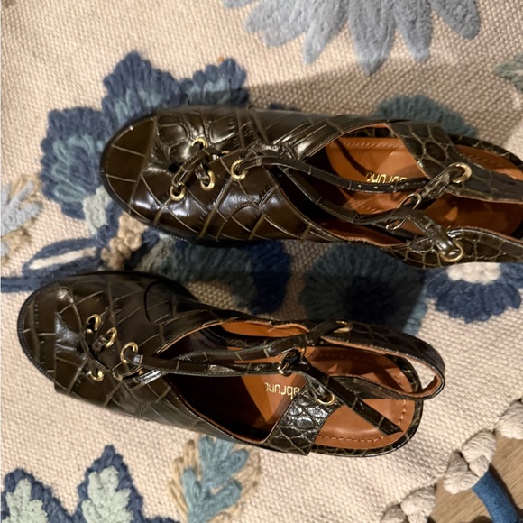 Vanessa Bruno Olive Green Croc-Embossed Sandals - Picture 9 of 9